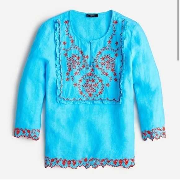 J. Crew Tops - J Crew Embroidered Linen Tunic AM648